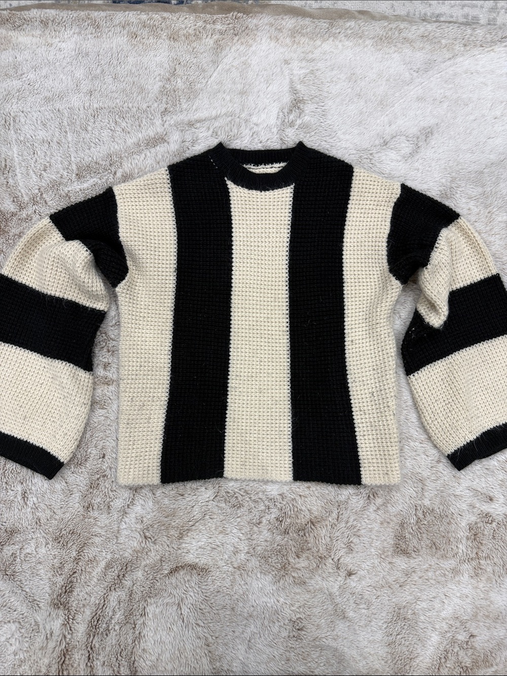 SHEIN Black & Cream Bold Stripe Crewneck Sweater